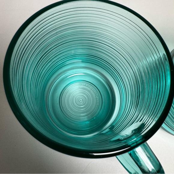 ARCOROC France JARDINIERE Glass Ribbed Mugs TEAL TURQUOISE Set of 2 - Picture 6 of 6